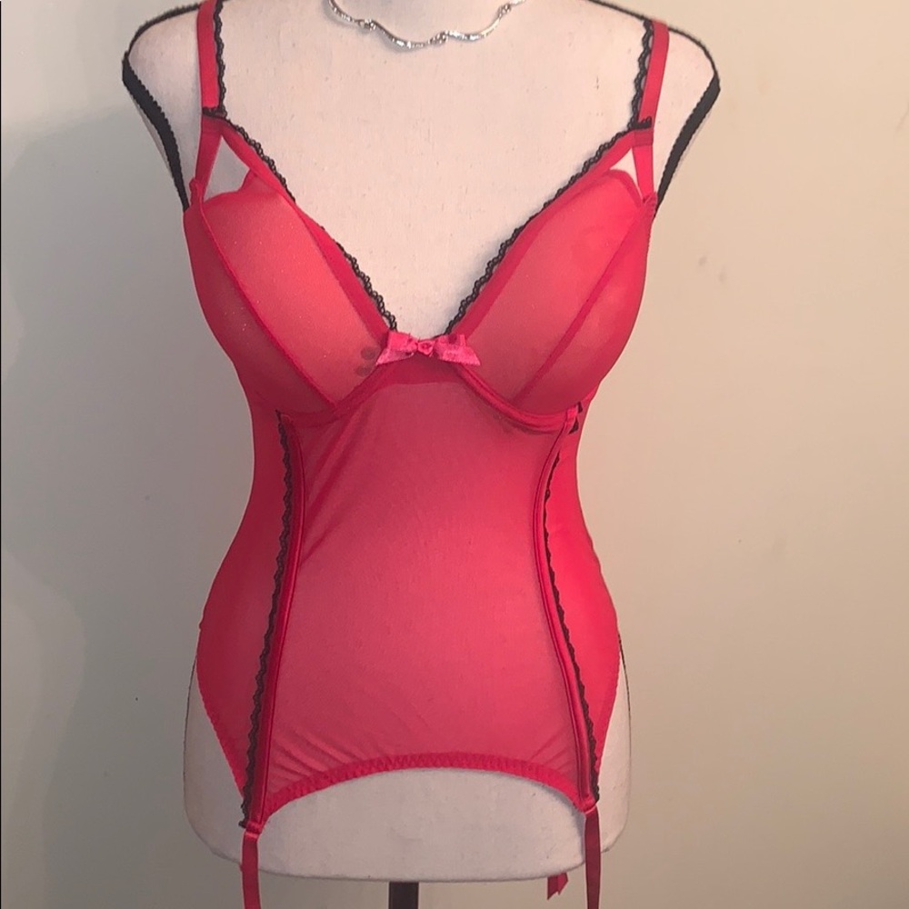 NWT Crimson Sheer Corset w/Garters & Panties - Picture 6 of 7